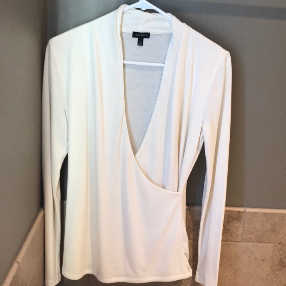 Talbots size small white cream crossover shirt